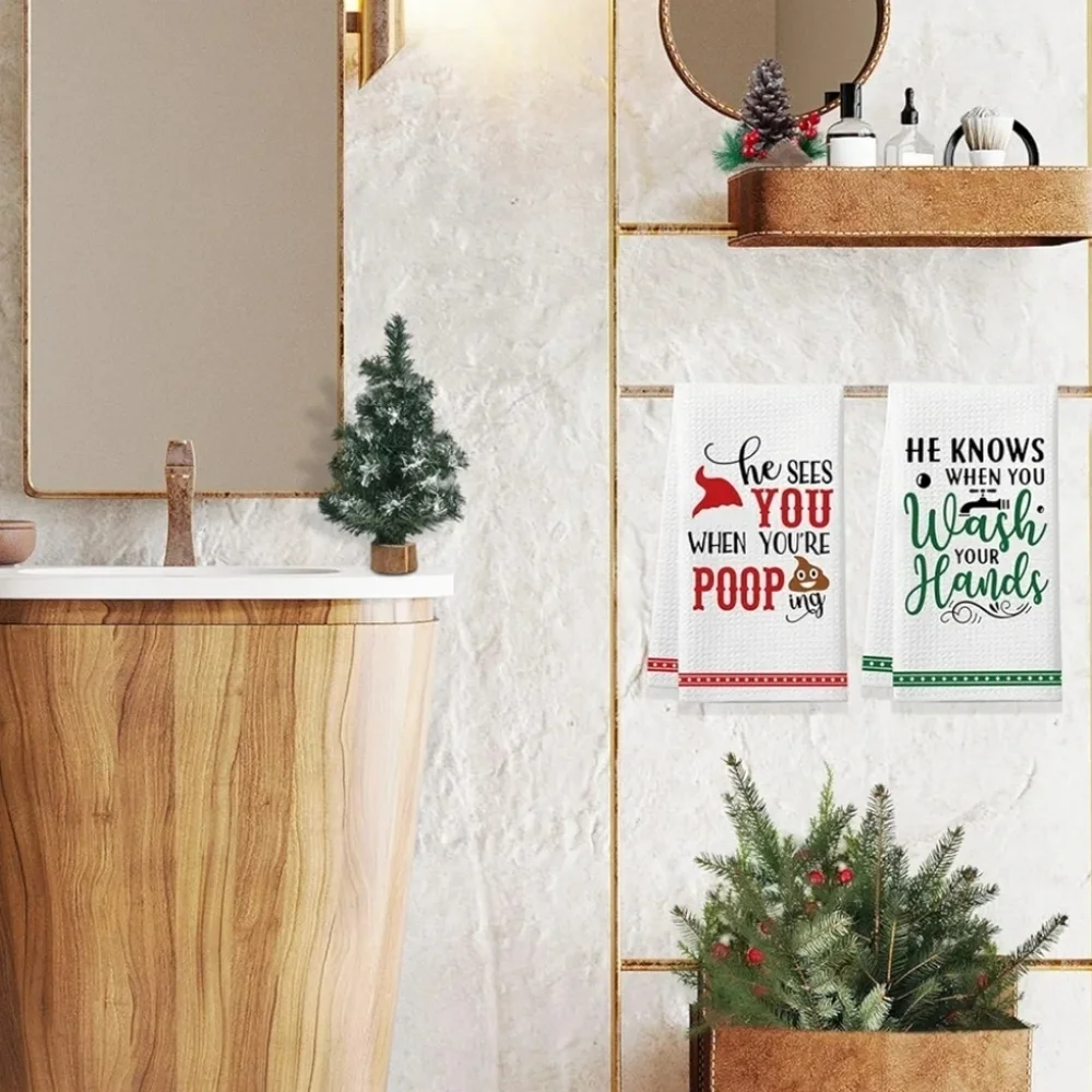 2 Pack Funny Christmas Bathroom/Kitchen Towels